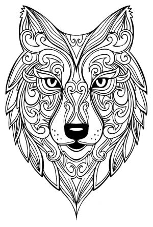 Kurt boyama sayfası, Wolf coloring page, Baş Kurt Mandala, 