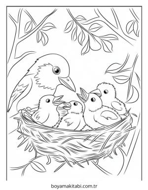 Kuş boyama sayfası – sevimli karakter, sanatsal çalışma