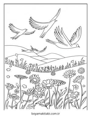 Kuş boyama sayfası – PDF indir, sevimli karakter