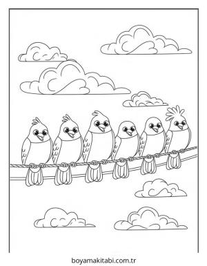 Kuş boyama sayfası – keyifli zaman, renkli çizimler