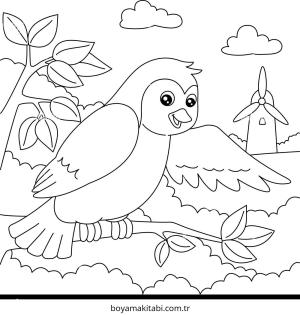 Kuş boyama sayfası – çizgi film temalı, basit çizim