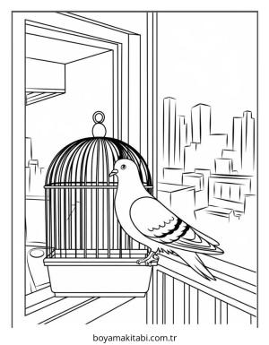Kuş boyama sayfası – sevimli karakter, sanatsal çalışma