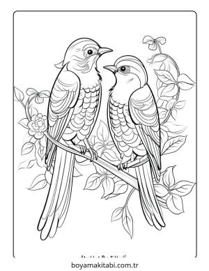 Kuş boyama sayfası – PDF indir, sevimli karakter
