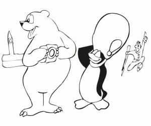 Kutup ayısı boyama sayfası,  coloring page, Karikatür kutup ayısı ve penguen, 