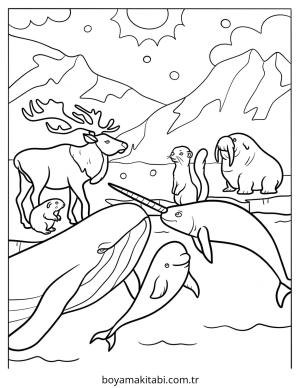 Kutup Hayvanları boyama sayfası – çocuk aktivitesi, PDF indir