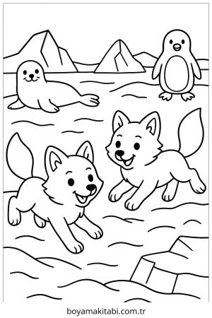 Kutup Hayvanları boyama sayfası – kolay boyama, eğitici aktivite