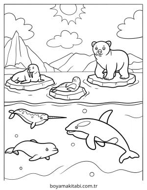 Kutup Hayvanları boyama sayfası – sanatsal çalışma, çocuklar için