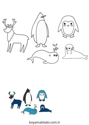 Kutup Hayvanları boyama sayfası – basit çizim, kolay boyama
