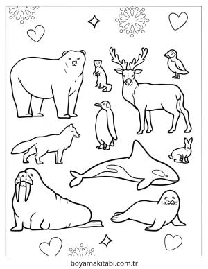 Kutup Hayvanları boyama sayfası – çocuk aktivitesi, PDF indir