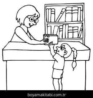 Kütüphane boyama sayfası – çocuklar için, çizgi film temalı