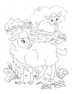 Kuzu boyama sayfası,  coloring page, Mutlu Kuzu ve Koyun, 