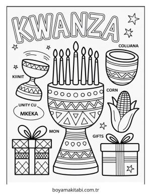 Kwanzaa boyama sayfası – renkli çizimler, okul öncesi
