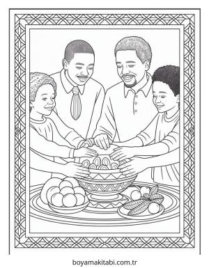 Kwanzaa boyama sayfası – renkli çizimler, okul öncesi