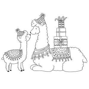 Lama boyama sayfası,  coloring page, Lama ve Hediyeler, 