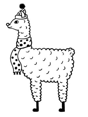 Lama boyama sayfası,  coloring page, Kışın Lama, 