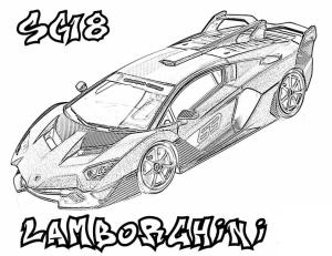 Lamborghini boyama sayfası, coloring page, Lamborghini SC18’i çizin,