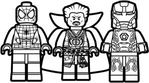 Lego boyama sayfası,  coloring page, Lego Örümcek Adam, Doktor Strange ve Demir Adam, 