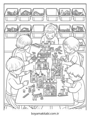 Lego boyama sayfası – çocuk aktivitesi, PDF indir