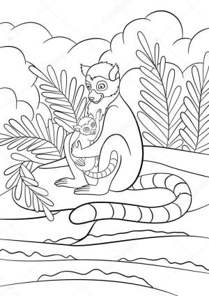 Lemur boyama sayfası, Lemur coloring page, Anne Şirin Bebek Lemurla Denize Yakın Taşta Oturuyor, 