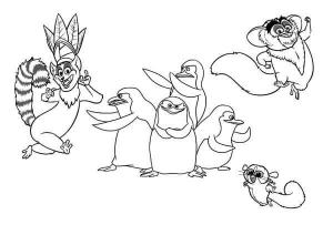 Lemur boyama sayfası, Lemur coloring page, Üç Lemur ve Üç Penguen, 