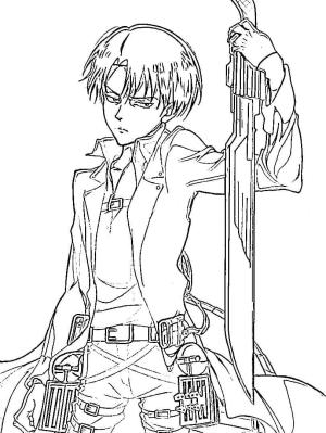 Levi Ackerman boyama sayfası,  coloring page, Levi’nin Kılıç Tutarak Çizimi, 