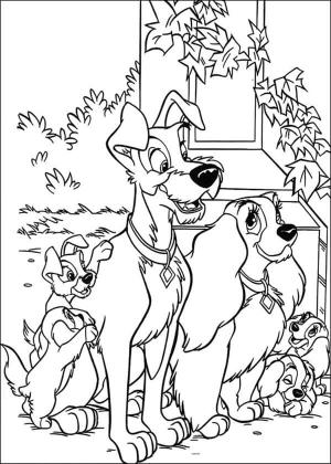 Leydi ile Sokak Köpeği boyama sayfası,  coloring page, Bütün Aileyle Bahçede Yürüyün, 