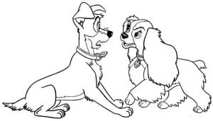 Leydi ile Sokak Köpeği boyama sayfası,  coloring page, Leydi ile Sokak köpeği anahat görseli, 