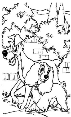 Leydi ile Sokak Köpeği boyama sayfası,  coloring page, Aşıkların parkta buluşması, 