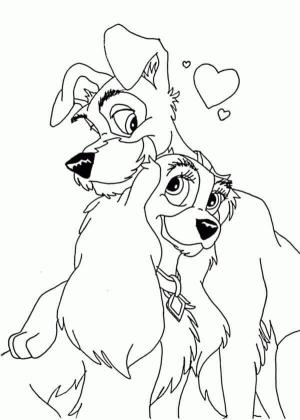 Leydi ile Sokak Köpeği boyama sayfası,  coloring page, Lady ve The Tramp ana hat görseli, 