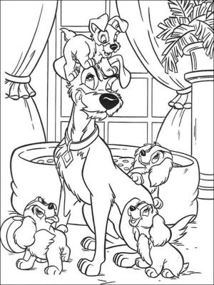 Leydi ile Sokak Köpeği boyama sayfası,  coloring page, Yavru köpekler Tramp ile oynuyor, 