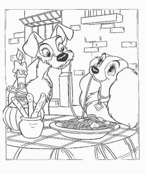 Leydi ile Sokak Köpeği boyama sayfası,  coloring page, Lady ve The Tramp akşam yemeğiyle, 