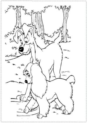 Leydi ile Sokak Köpeği boyama sayfası,  coloring page, Lady ve The Tramp ormanda, 