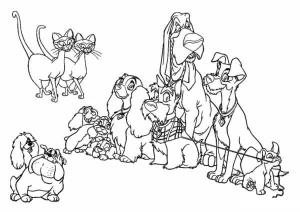 Leydi ile Sokak Köpeği boyama sayfası,  coloring page, Lady ve The Tramp arkadaşlarıyla, 