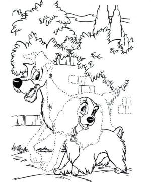 Leydi ile Sokak Köpeği boyama sayfası,  coloring page, Leydi ile Sokak köpeği görseli ücretsiz yazdırılabilir, 