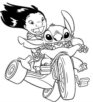 Lilo & Stitch boyama sayfası,  coloring page, Stitch Riding Bike With Lilo, 