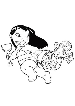 Lilo & Stitch boyama sayfası,  coloring page, Sahildeki Lilo, 