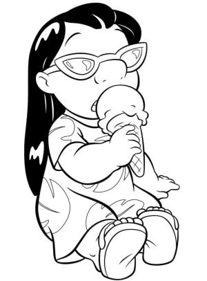 Lilo & Stitch boyama sayfası,  coloring page, Dondurma Yiyen Lilo, 