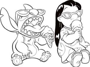 Lilo & Stitch boyama sayfası,  coloring page, Lilo And Stitch Eating Ice Cream, 