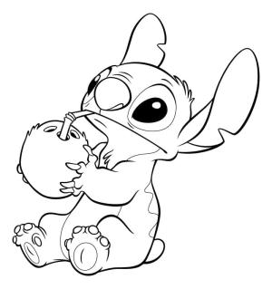 Lilo & Stitch boyama sayfası,  coloring page, Stitch Hindistan Cevizi Sütü içiyor, 