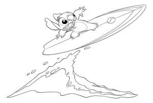 Lilo & Stitch boyama sayfası,  coloring page, Dikiş Sörf Yapıyor, 