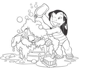 Lilo & Stitch boyama sayfası,  coloring page, Lilo Dikişi Yıkar, 