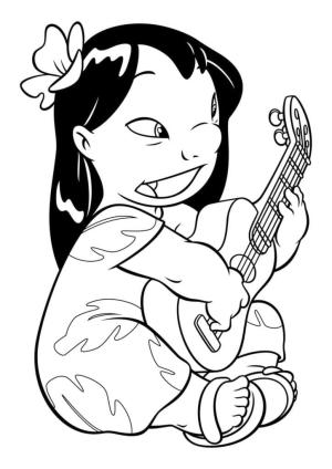 Lilo & Stitch boyama sayfası,  coloring page, Lilo Gitar çalıyor, 