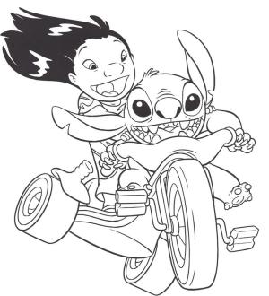 Lilo & Stitch boyama sayfası,  coloring page, üç Tekerlekli Bisiklette Lilo Ve Dikiş, 