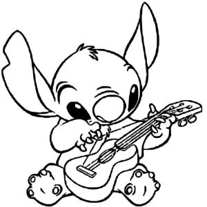 Lilo & Stitch boyama sayfası,  coloring page, Dikiş Gitar çalıyor, 