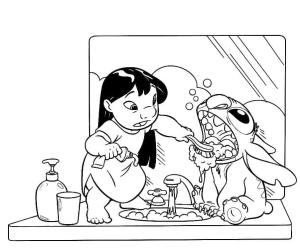 Lilo & Stitch boyama sayfası,  coloring page, Lilo Dikiş Için Dişlerini Fırçalıyor, 