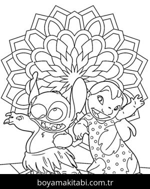 Lilo ve Stitch boyama sayfası – basit çizim, kolay boyama