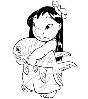 Lilo ve Stitch boyama sayfası,  coloring page, Lilo Balığa Sarılıyor, 