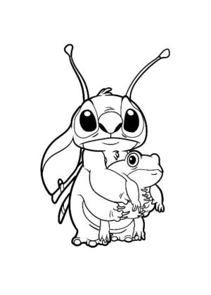 Lilo ve Stitch boyama sayfası,  coloring page, Bir Kurbağa Tutan Stitch, 