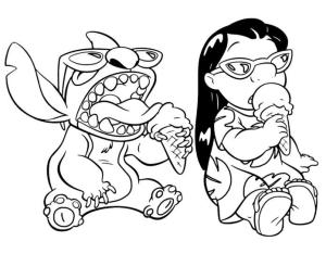 Lilo ve Stitch boyama sayfası,  coloring page, Lilo ve Stitch dondurma yiyor, 