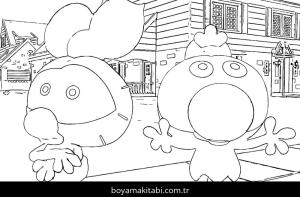 Limon ile Zeytin boyama sayfası – çizgi film temalı, basit çizim